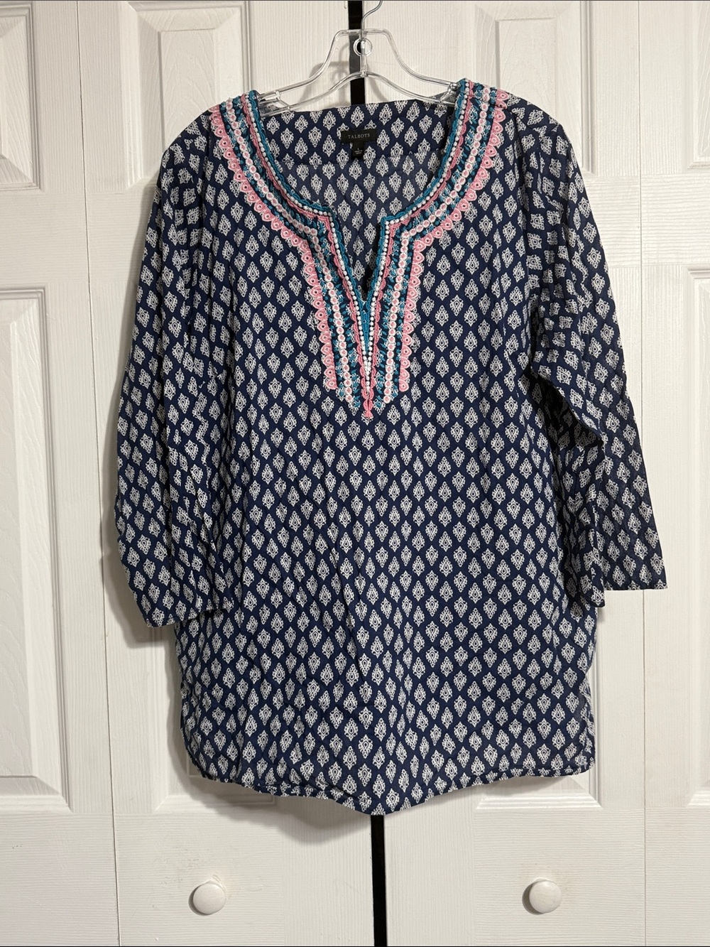 CUTE Talbots cotton embroidered tunic boho top shirt blouse size LARGE